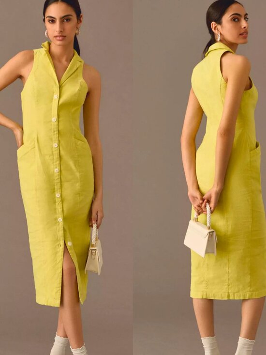 Anthropologie Dresses & Skirts - By Anthropologie Sleeveless Shirt Dress Lime Vibrant Button Up Collared Size 12